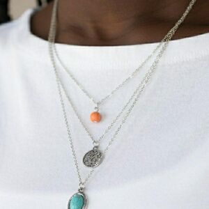 Silver and Turquoise Layered Necklace Set